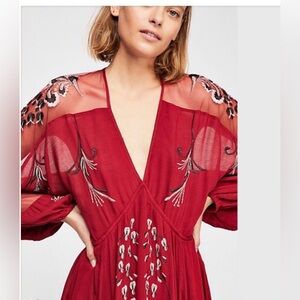 green emerald velvet dress BONJOUR DIARY EMBROIDERED DRESS / SAND